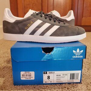 DS Adidas Gazelle Dark Grey White Metallic Gold BB5480 sz 8 mens 9 wmns 2023